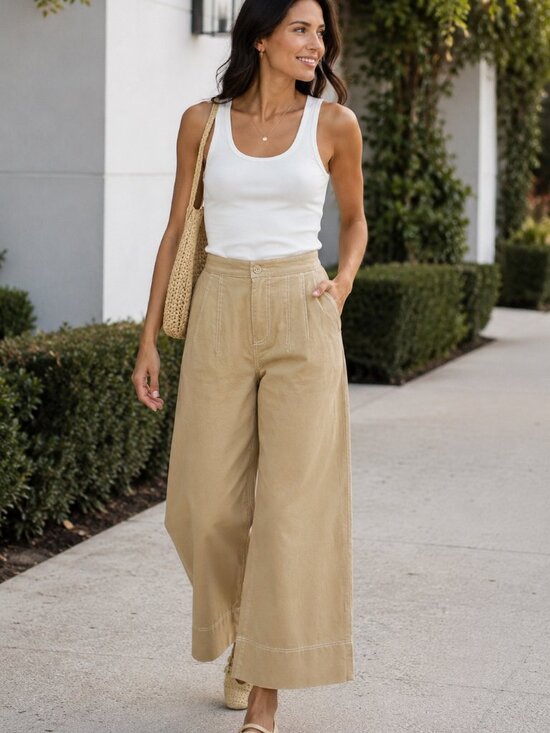 Sage Pants - Sage The Label Seedling Contrast Stitch Pants High waist wide leg Small